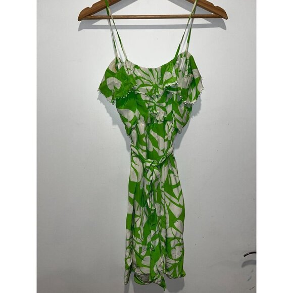 Lilly Pulitzer Green & White Tropical Print Ruffle Dress Women Size 0 - Picture 4 of 10